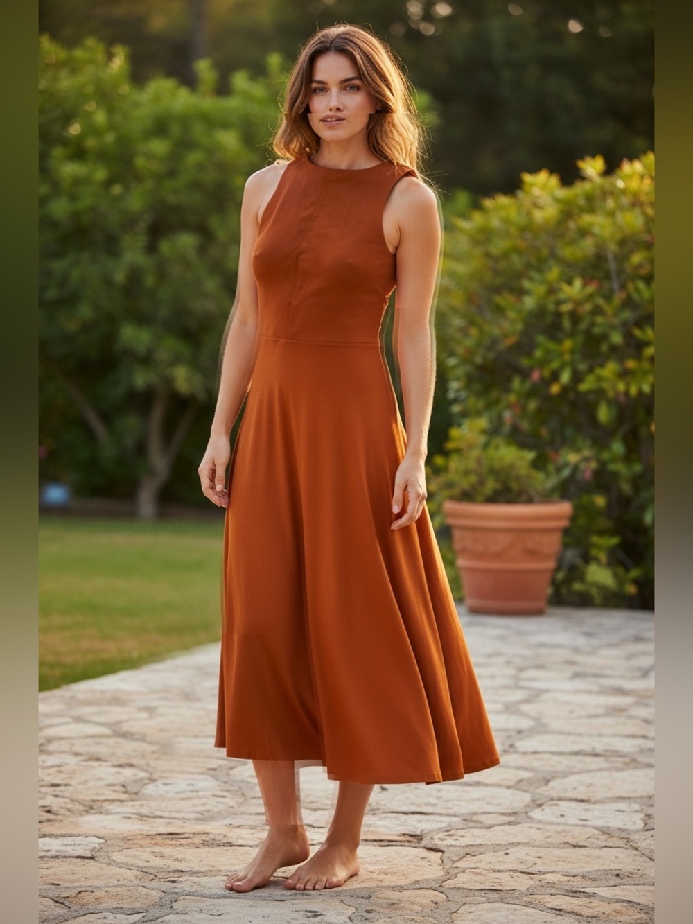 Athleta Rust Red Midi Dress with built in bra